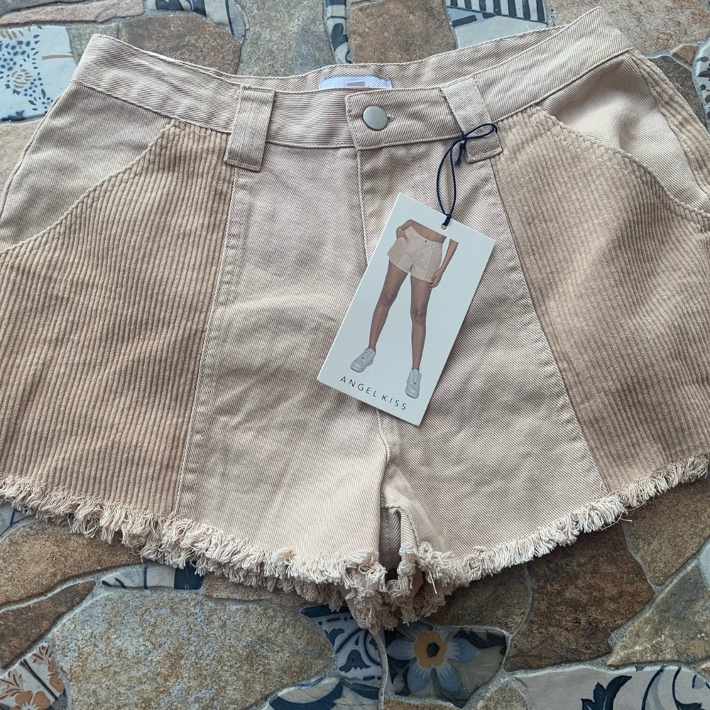 Angel Kiss Women's High Waist Beige Shorts